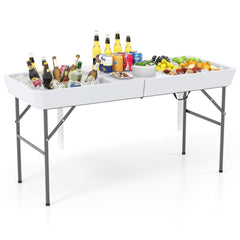 5 FT Folding Ice Cooler Table with Double Sinks for Camping Party Picnic Wedding-White