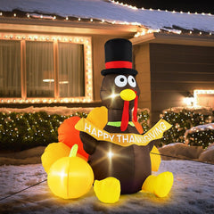 5 FT Inflatable Turkey with Pumpkin and LED Lights for Indoor Party