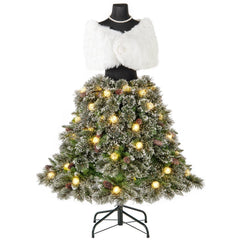 5 FT Pre-Lit Snowy Mannequin Dress Form Christmas Tree with 465 Tips, 36 Pine Cones and 50 Light Balls