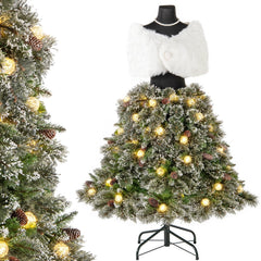 5 FT Pre-Lit Snowy Mannequin Dress Form Christmas Tree with 465 Tips, 36 Pine Cones and 50 Light Balls