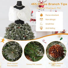 5 FT Pre-Lit Snowy Mannequin Dress Form Christmas Tree with 465 Tips, 36 Pine Cones and 50 Light Balls