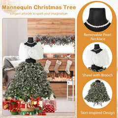 5 FT Pre-Lit Snowy Mannequin Dress Form Christmas Tree with 465 Tips, 36 Pine Cones and 50 Light Balls