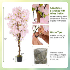 5 FT Tall Artificial Cherry Blossom Tree with Pink Flowers-2 Pack