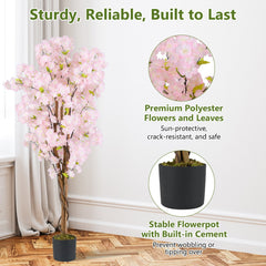 5 FT Tall Artificial Cherry Blossom Tree with Pink Flowers-2 Pack