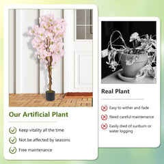 5 FT Tall Artificial Cherry Blossom Tree with Pink Flowers-2 Pack