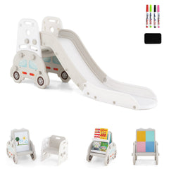 5 in 1 Convertible Toddler Slide Set Kids Art Easel with Stool and Book Rack-Gray