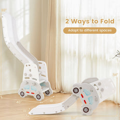 5 in 1 Convertible Toddler Slide Set Kids Art Easel with Stool and Book Rack-Gray
