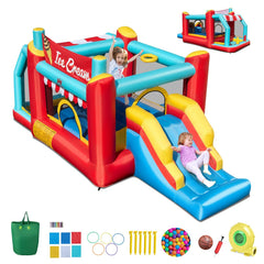 5-in-1 Ice Cream Inflatable Bounce House with Ball Pit and Slide with 480W Blower
