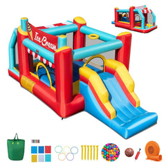 5-in-1 Ice Cream Inflatable Bounce House with Ball Pit and Slide with 520W Blower