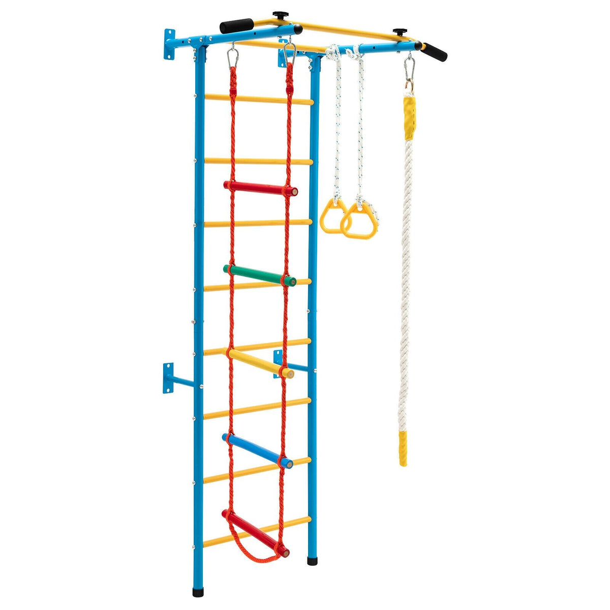 7 In 1 Kids Indoor Gym Playground Swedish Wall Ladder for Solid Wall-Yellow