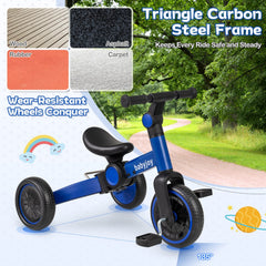 5-In-1 Toddler Bike Kids Balance Bike with Removable Pedals-Blue