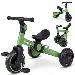 5-In-1 Toddler Bike Kids Balance Bike with Removable Pedals-Green