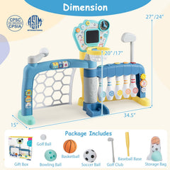 5 in 1 Toddler Sports Toy with Adjustable Basketball Hoop for Baby Boys Girls 18 Months+