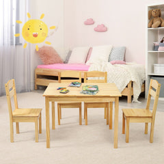 5 Piece Kids Table and 4 Chair Set, Natural Solid Pine