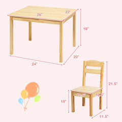 5 Piece Kids Table and 4 Chair Set, Natural Solid Pine