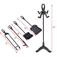 5 Pieces Rustic Heavy Duty Compact Wrought Iron Fireplace Tools Set