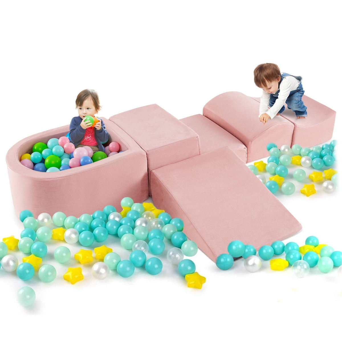 5-Piece Climb and Crawl Playset with Ball Pit for Kids-Pink