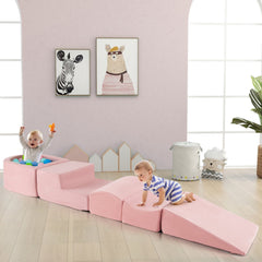 5-Piece Climb and Crawl Playset with Ball Pit for Kids-Pink