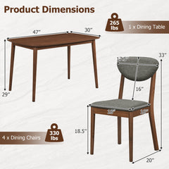 5-Piece Dining Set for 4 with Rectangular Table & Fabric Chairs for Living Room-Gray