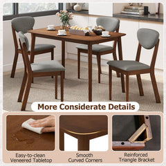 5-Piece Dining Set for 4 with Rectangular Table & Fabric Chairs for Living Room-Gray
