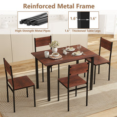 5 Piece Dining Table Set Industrial Style Kitchen Table and Chairs for 4-Walnut