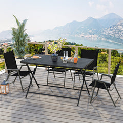 5 Piece Foldable Patio Dining Set, 48 Inch Slatted Metal Table and 4 Folding Armchairs That Store 2 Inches Flat