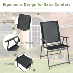 5 Piece Foldable Patio Dining Set, 48 Inch Slatted Metal Table and 4 Folding Armchairs That Store 2 Inches Flat
