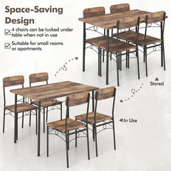 5-Piece Industrial Dining Table Set for 4 for Small Place Apartment-Brown
