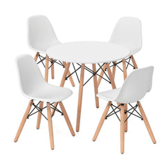 5 Piece Kids Round Table and 4 Armless Chair Set, White with Beech Legs