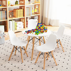 5 Piece Kids Round Table and 4 Armless Chair Set, White with Beech Legs