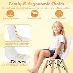 5 Piece Kids Round Table and 4 Armless Chair Set, White with Beech Legs