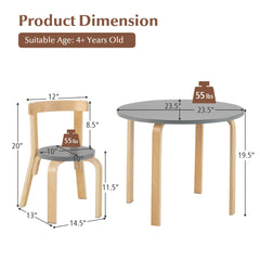 5 Piece Kids Wooden Round Table and 4 Curved Back Chair Set with Toy Bricks, Grey
