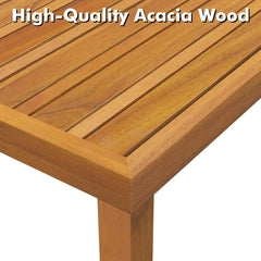 5 Piece Acacia Wood Patio Sectional Conversation Set with Ottoman and Coffee Table, Off White