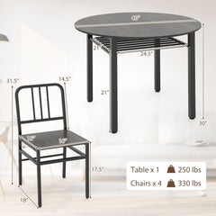 5-Piece Round Dining Table Set with Storage Shelf for Dining Room-Gray