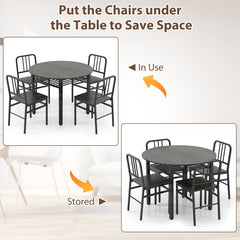 5-Piece Round Dining Table Set with Storage Shelf for Dining Room-Gray