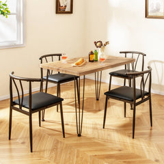 5-Piece Space-saving Dining Table Set Industrial Rectangular Kitchen Table and 4 Armless Chairs-Black