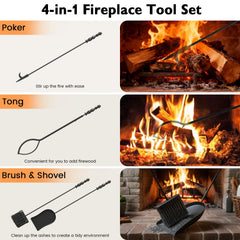5-Pieces Fireplace Tool Set with Poker Tongs Brush Shovel and Round Stand