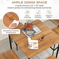 5 Pieces Industrial Dining Table Set with Counter Height Table and 4 Bar Stools-Walnut