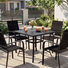 5 Piece Patio Dining Set for 4 with Square Table and Stackable Chairs, Black
