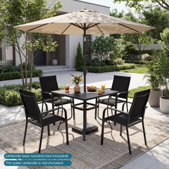 5 Piece Patio Dining Set for 4 with Square Table and Stackable Chairs, Black
