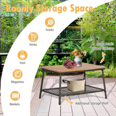 5 Piece Wicker Patio Conversation Set with 4 Armchairs and Acacia Top Table, Off White