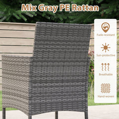 5 Piece Patio Dining Set, 35.5 Inch Square Acacia Topped Table with 1.97 Inch Umbrella Hole and 4 Grey Wicker Armchairs