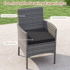 5 Piece Patio Dining Set, 35.5 Inch Square Acacia Topped Table with 1.97 Inch Umbrella Hole and 4 Grey Wicker Armchairs