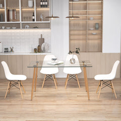 5 Pieces Rectangle Dining Table Set with 51 Inch Glass Tabletop-White