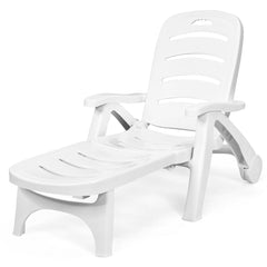Folding PP Chaise Lounge on Wheels with 5 Position Backrest, White