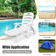 Folding PP Chaise Lounge on Wheels with 5 Position Backrest, White