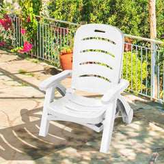 Folding PP Chaise Lounge on Wheels with 5 Position Backrest, White