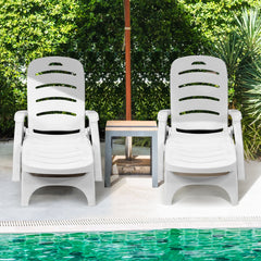 Folding PP Chaise Lounge on Wheels with 5 Position Backrest, White