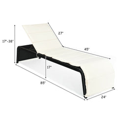 Rattan Chaise Recliner with Folding Cushion and Adjustable Back, Off White