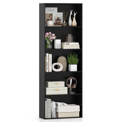 5 Shelf Black Bookcase, Tall Narrow Open Bookshelf for Books and Display